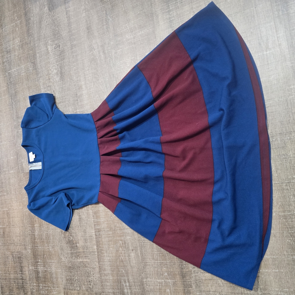 LuLaRoe Blue and Burgundy Striped Midi Dress
